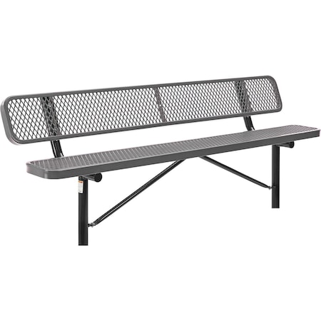 Global Industrial 8ft Outdoor Steel Bench w/ Backrest, Expanded Metal, In Ground Mount, Gray 277155IGY